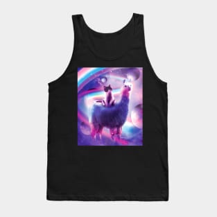 Kitty Cat Riding On Rainbow Llama In Space Tank Top